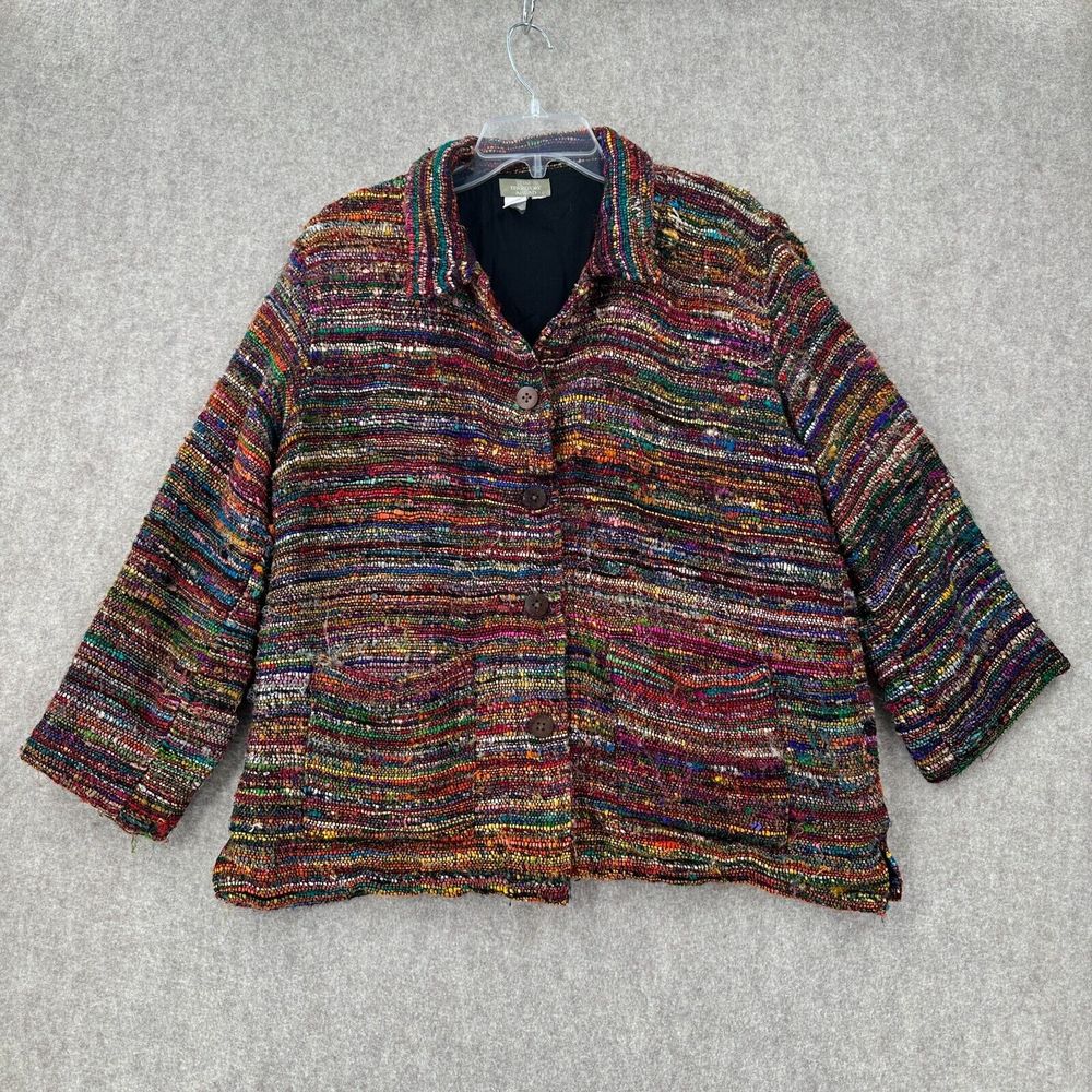 Territory Ahead Amazing Rainbow Colorful Handwoven 100% Silk Jacket Coat Large